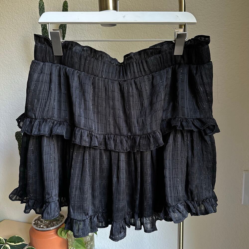 Black Sparkly Ruffled Mini Skirt